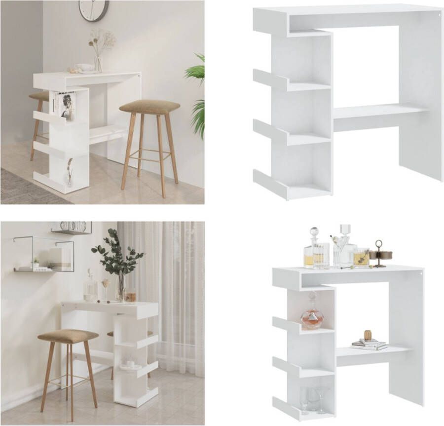 VidaXL Bartafel met opbergrek 100x50x101 5 cm bewerkt hout wit Bartafel Bartafels Pubtafel Kroegtafel