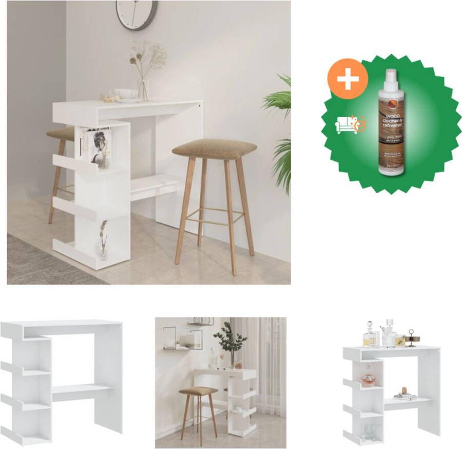 VidaXL Bartafel Modern Wit 100 x 50 x 101.5 cm Met opbergrekken en voetensteun Tafel Inclusief Houtreiniger en verfrisser
