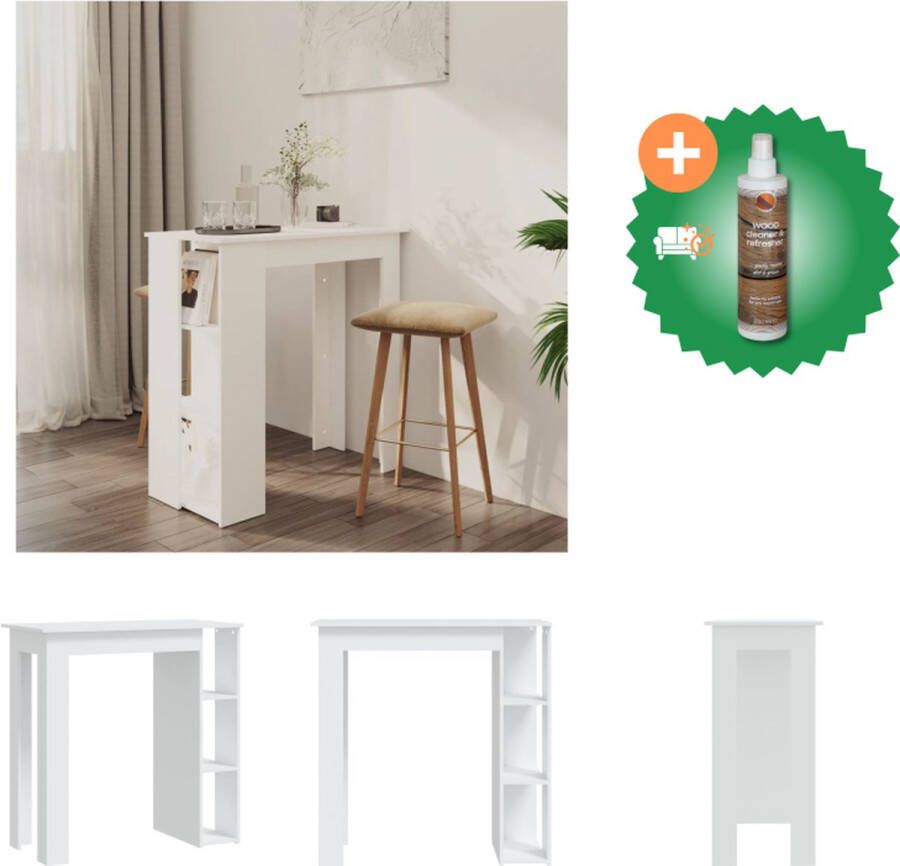 VidaXL Bartafel Modern Wit 102x50x103.5 cm 3 Opbergvakken Tafel Inclusief Houtreiniger en verfrisser