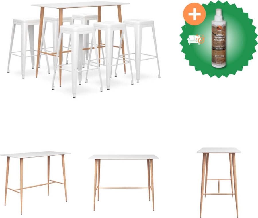 VidaXL Bartafel Modern Wit 120x60x105cm MDF en Metaal Inclusief 6 Barkrukken 43x43x77cm Metaal Stapelbaar Montage vereist Set tafel en stoelen Inclusief Houtreiniger en verfrisser