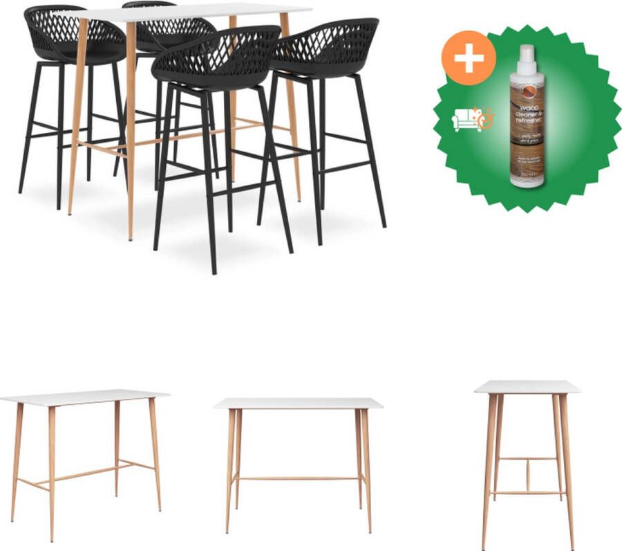 VidaXL Bartafel Moderne barset 120x60x105cm wit MDF metaal Barkruk Ergonomisch ontwerp 48x47.5x95.5cm zwart PP metaal Set tafel en stoelen Inclusief Houtreiniger en verfrisser