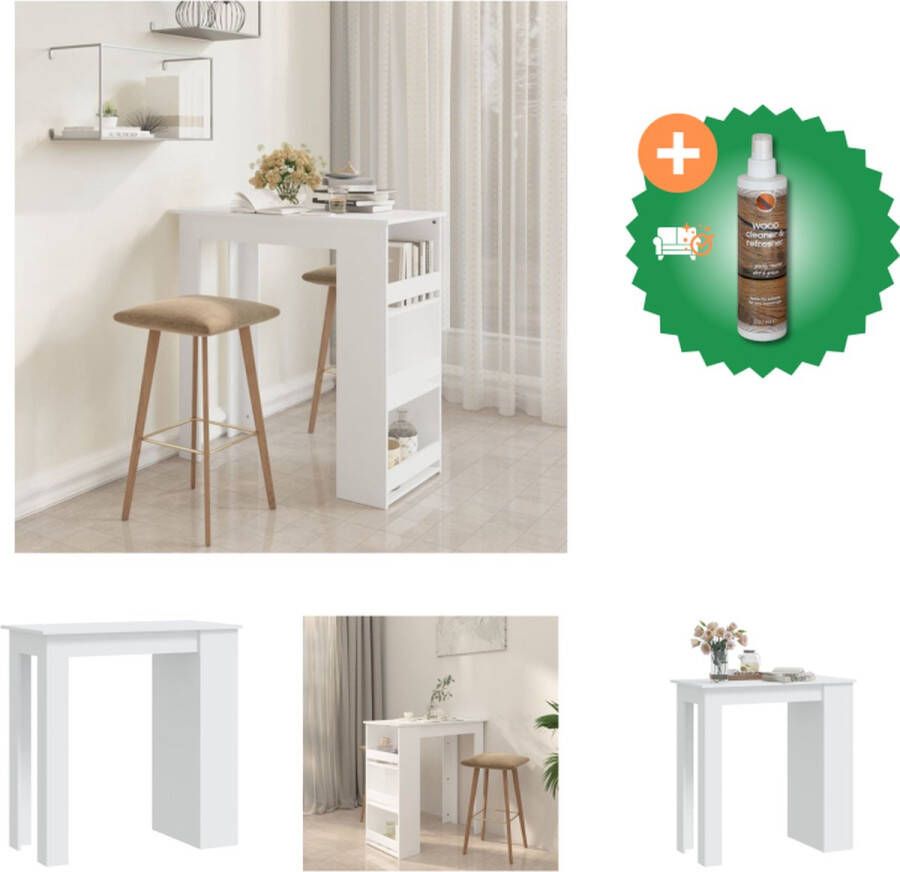 VidaXL Bartafel Moderne witte bartafel 102 x 50 x 103.5 cm Met 3 opbergvakken Duurzaam en stabiel Tafel Inclusief Houtreiniger en verfrisser