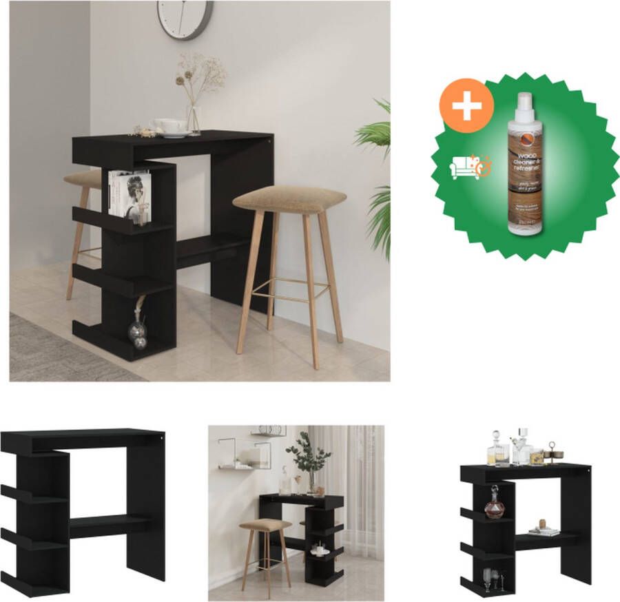 VidaXL Bartafel met opbergrek 100x50x101-5 cm spaanplaat zwart Tafel Inclusief Houtreiniger en verfrisser