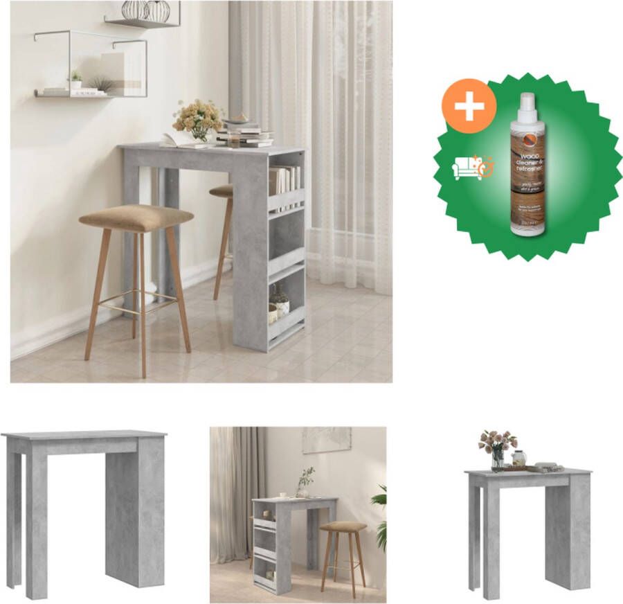 VidaXL Bartafel met opbergrek 102x50x103-5 cm spaanplaat betongrijs Tafel Inclusief Houtreiniger en verfrisser