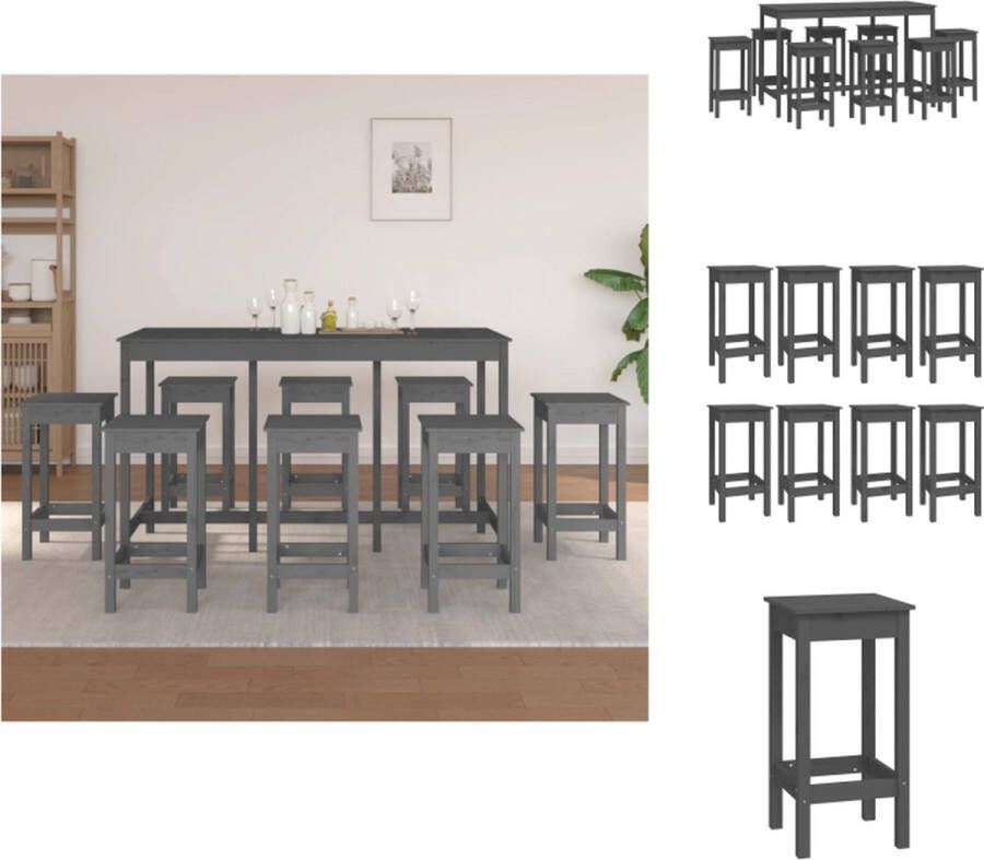 VidaXL Bartafel Rustiek Massief Grenenhout 180 x 80 x 110 cm Grijs 8 Barstoelen Set tafel en stoelen