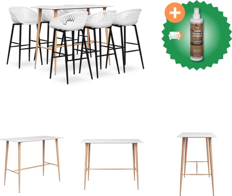 VidaXL Bartafel Set Wit MDF Metaal 120x60x105 cm 1 tafel 6 kruk Set tafel en stoelen Inclusief Houtreiniger en verfrisser