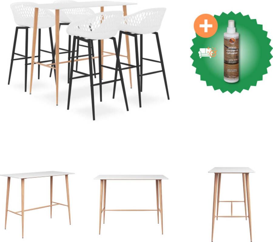 VidaXL Bartafel Statafel 120x60x105 cm wit MDF metaal 4 barkrukken 48x47.5x95.5 cm wit PP metaal Set tafel en stoelen Inclusief Houtreiniger en verfrisser