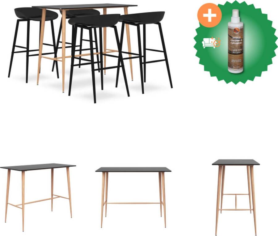 VidaXL Bartafel Statafel MDF en Metaal 120 x 60 x 105 cm Zwart Barkruk PP en Metaal 48 x 47.5 x 95.5 cm Zwart Set tafel en stoelen Inclusief Houtreiniger en verfrisser
