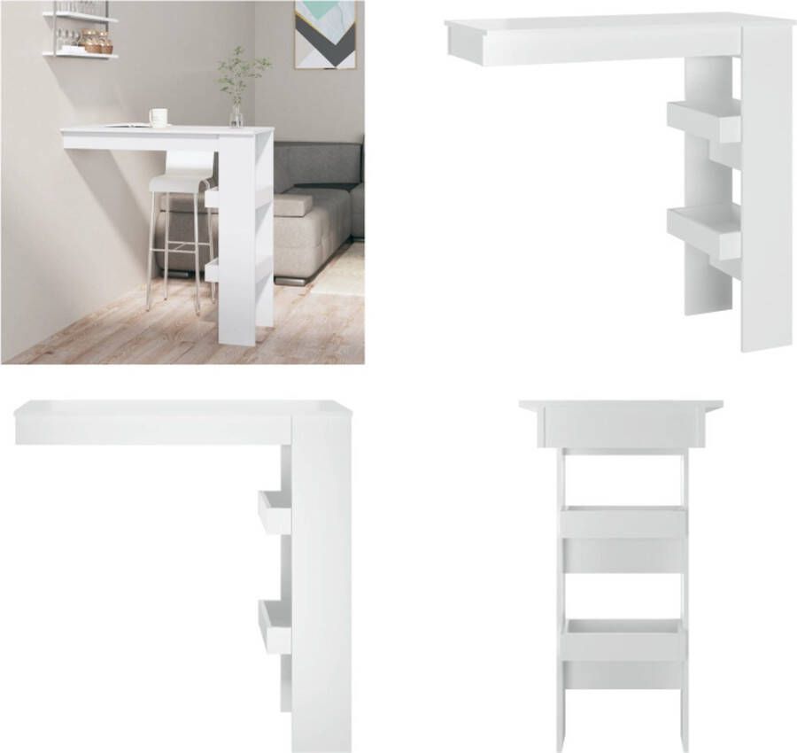 VidaXL Bartafel wandgemonteerd 102x45x103-5 cm hout hoogglans wit Bartafel Bartafels Bar Tafel Wandgemonteerd Bistrotafel