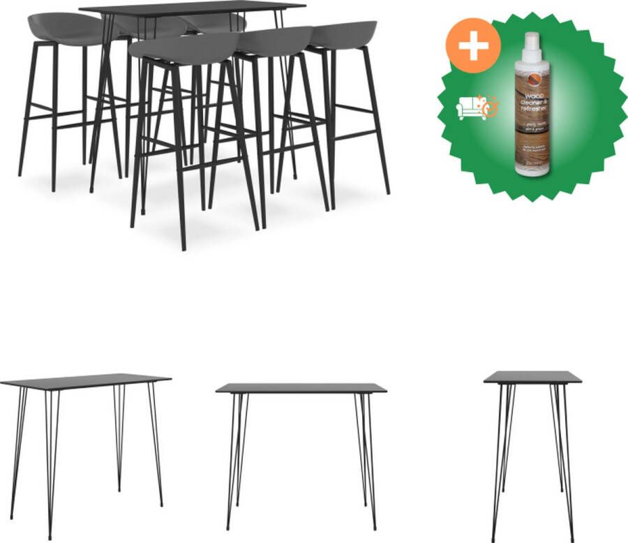VidaXL Bartafel Zwart MDF en Metaal 120 x 60 x 105 cm Inclusief 6 Barkrukken Grijs PP en Metaal 48 x 47.5 x 95.5 cm Set tafel en stoelen Inclusief Houtreiniger en verfrisser