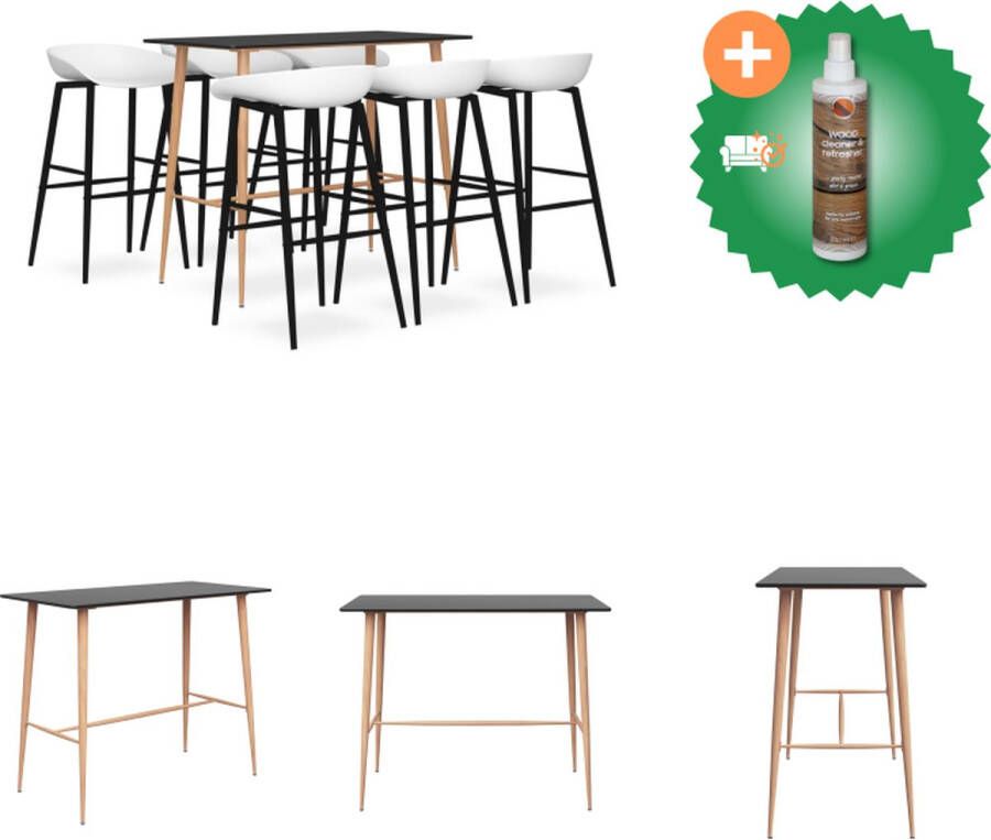VidaXL Bartafel Zwart MDF en metaal 120x60x105 cm Barkruk Wit PP en metaal 48x47.5x95.5 cm Set tafel en stoelen Inclusief Houtreiniger en verfrisser - Foto 2
