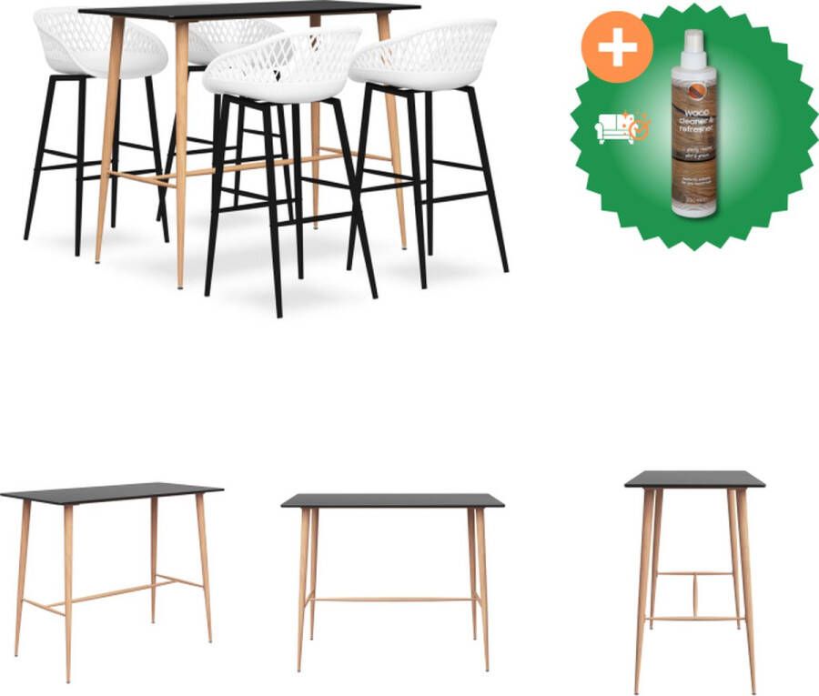 VidaXL Bartafel Zwart MDF en Metaal 120x60x105cm Barkruk Wit PP en Metaal 48x47.5x95.5cm Set tafel en stoelen Inclusief Houtreiniger en verfrisser