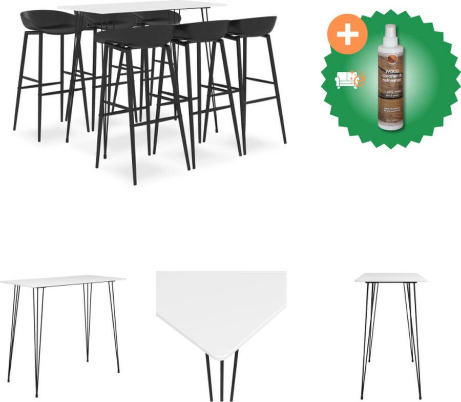 VidaXL Bartafelset wit MDF en metaal 120x60x105 cm Barkrukken zwart PP en metaal 48x47.5x95.5 cm Set tafel en stoelen Inclusief Houtreiniger en verfrisser