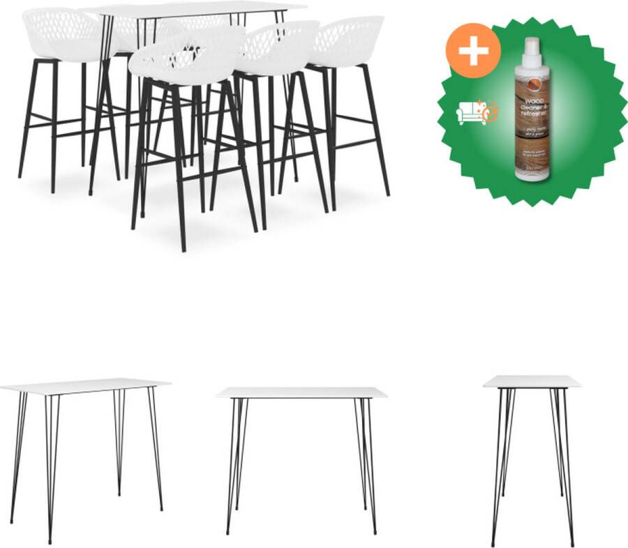 VidaXL Bartafelset Wit MDF en metaal 120x60x105cm Inclusief 1 bartafel 6 barkrukken Set tafel en stoelen Inclusief Houtreiniger en verfrisser