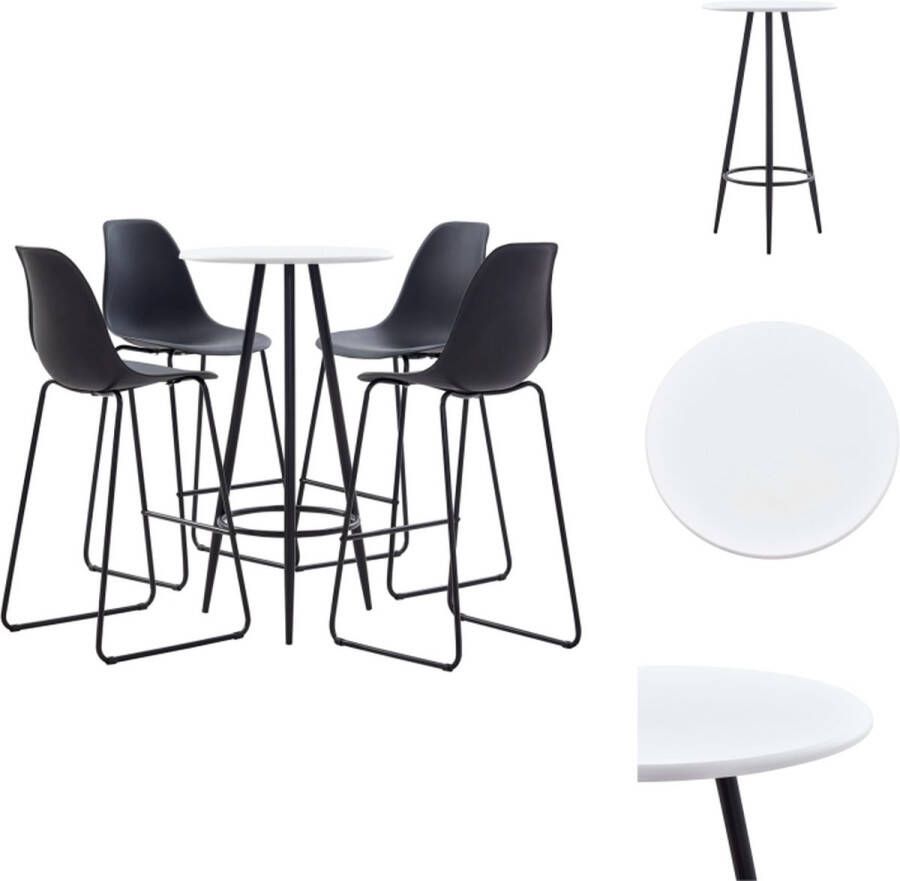 VidaXL Bartafelset Wit MDF tafelblad Gepoedercoat stalen frame 60 x 107.5 cm 4x zwarte kunststof barstoelen 48 x 57 x 112.5 cm Ideaal voor moderne woningen Set tafel en stoelen