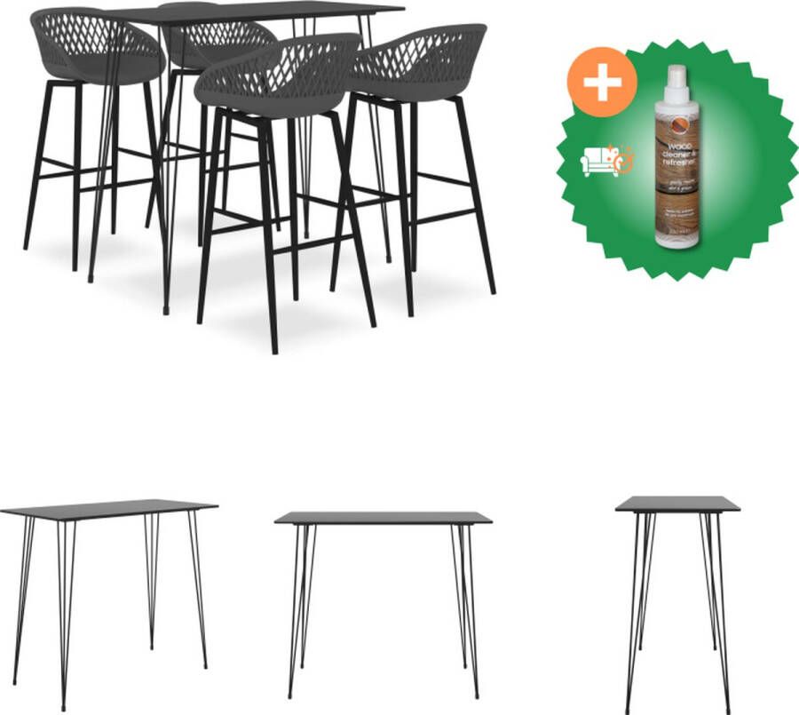 VidaXL Bartafelset zwart MDF en metaal 120 x 60 x 105 cm 1 tafel en 4 barkrukken Set tafel en stoelen Inclusief Houtreiniger en verfrisser