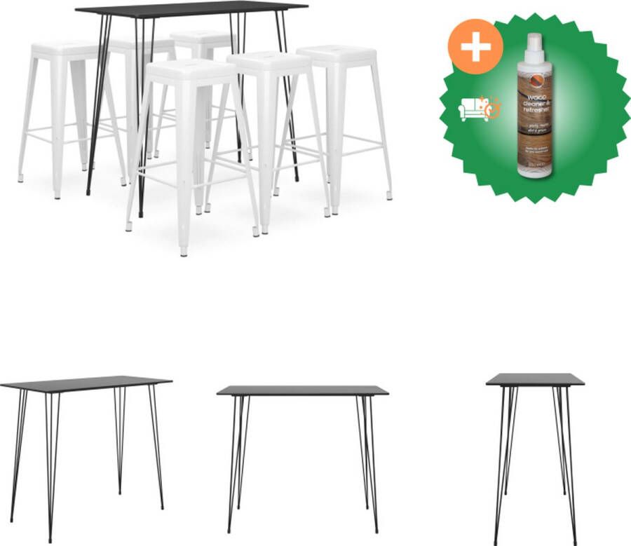 VidaXL Bartafelset Zwart MDF en metaal 120x60x105 cm Inclusief 1 bartafel en 6 barkrukken Set tafel en stoelen Inclusief Houtreiniger en verfrisser