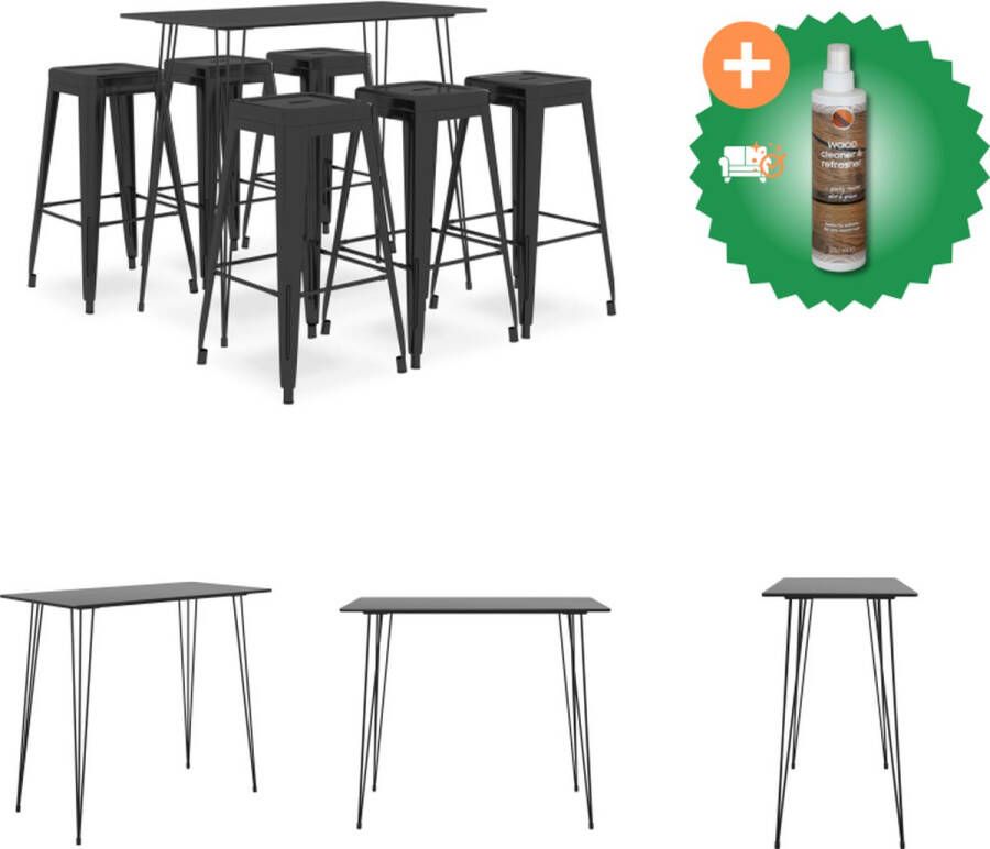 VidaXL Bartafelset Zwart MDF en metaal 120x60x105 cm Inclusief 6 barkrukken Set tafel en stoelen Inclusief Houtreiniger en verfrisser