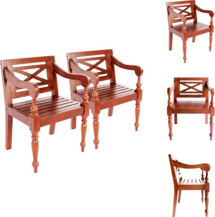 VidaXL Batavia Armstoelen Donkerbruin Massief Mahoniehout 58x50x82 cm Stijlvolle en Duurzame Keuze Eetkamerstoel - Foto 2