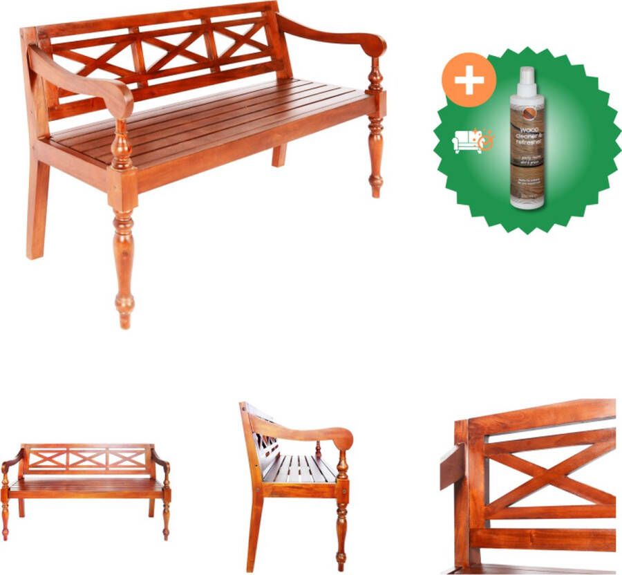 VidaXL Batavia Bank Massief Mahoniehout 123 x 50 x 81 cm Donkerbruin Hocker Inclusief Houtreiniger en verfrisser