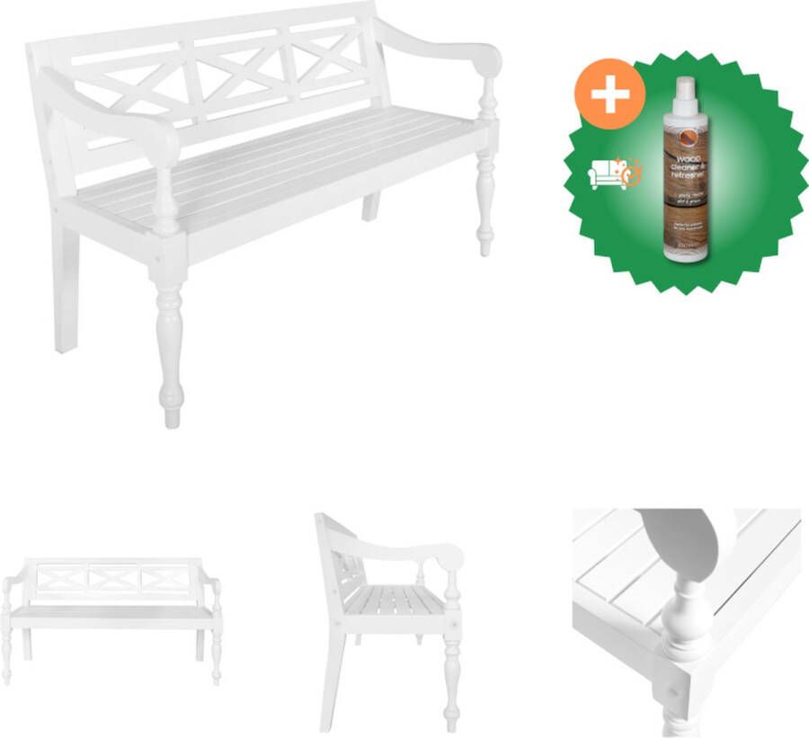 VidaXL Batavia Bank Massief Mahoniehout 123 x 50 x 81 cm Wit Hocker Inclusief Houtreiniger en verfrisser