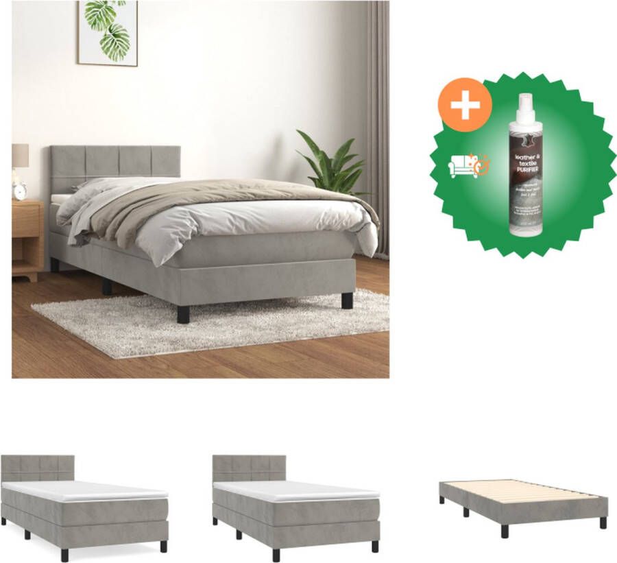 VidaXL Bed 90x200 lichtgrijs fluweel pocketvering matras middelharde ondersteuning huidvriendelijk topmatras Bed Inclusief Reiniger