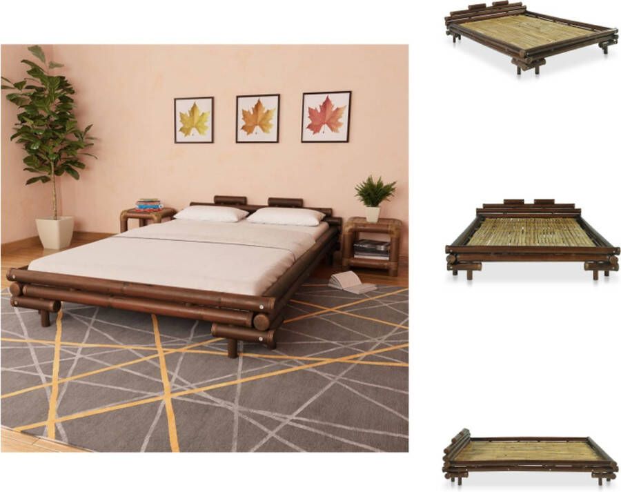 VidaXL Bed Bamboe 221 x 161 x 58 cm Donkerbruin Inclusief Lattenbodem Bed