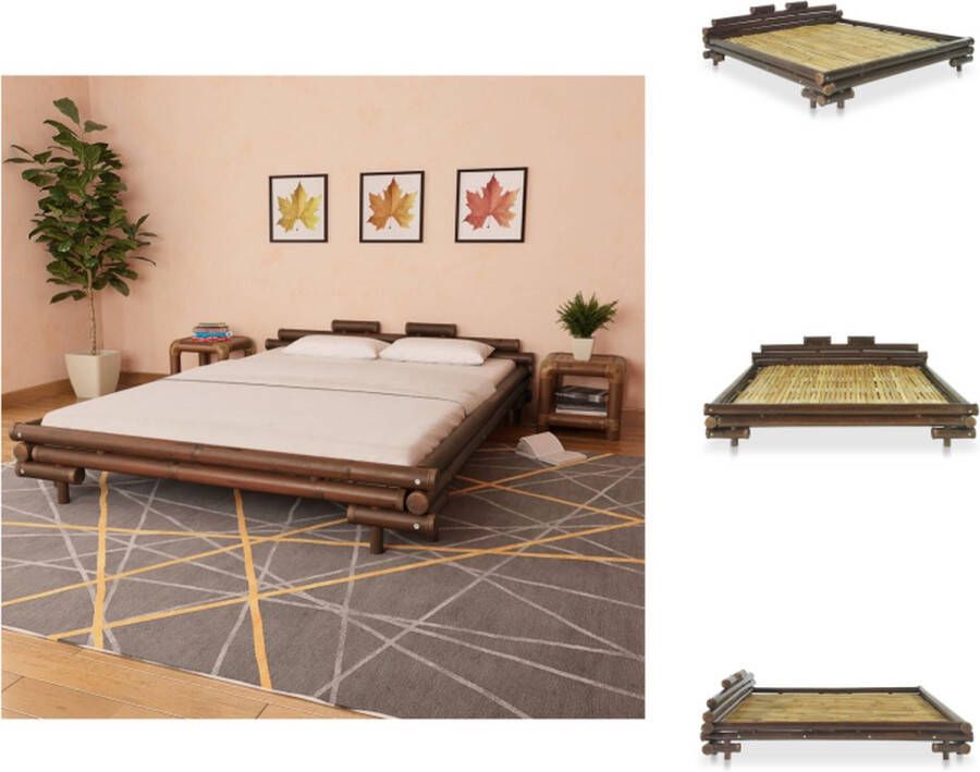 VidaXL Bed Bamboe Donkerbruin 221x181x58 cm Lattenbodem Geschikt voor 200x160 cm (- ) Bed