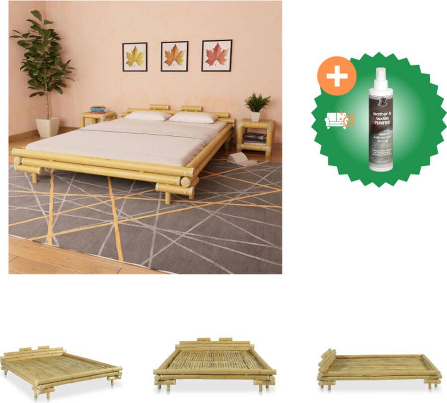 VidaXL Bed Bamboe Natuurlijk Rattan 221 x 181 x 58 cm Matras 200 x 160 cm Inclusief Lattenbodem Bed Inclusief Reiniger