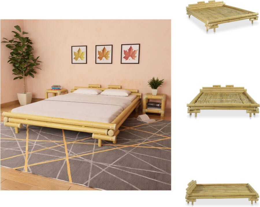 VidaXL Bed Bamboe Natuurlijk Rattan 221 x 181 x 58 cm Matras 200 x 160 cm Inclusief Lattenbodem Bed