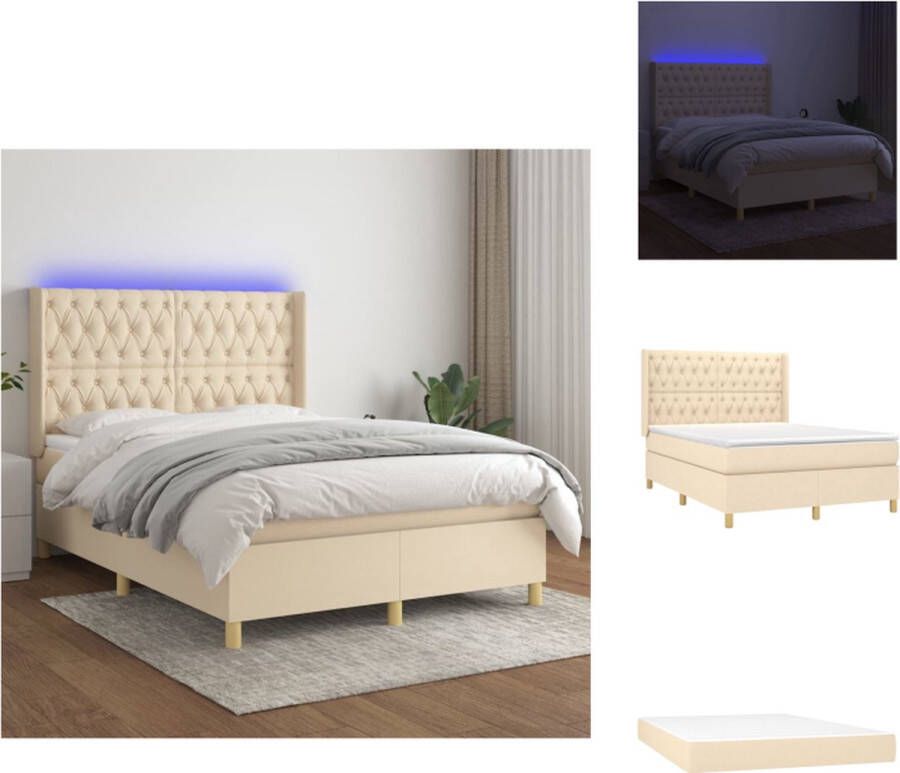 VidaXL Boxspring Bed Crème 193 x 147 x 118 128 cm Verstelbaar hoofdbord LED-verlichting Pocketvering matras Huidvriendelijk topmatras Bed - Foto 3