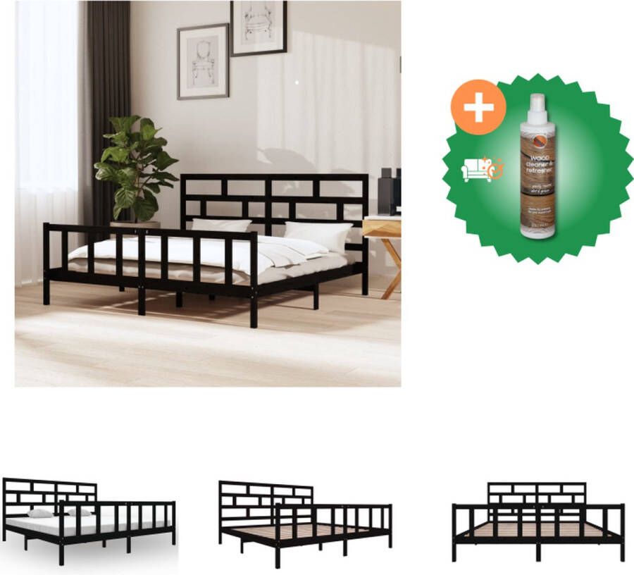 VidaXL Bed Bank Zwart 205.5 x 205.5 x 69.5 cm Massief grenenhout Bed Inclusief Houtreiniger en verfrisser