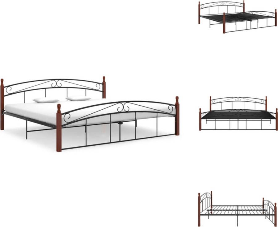 VidaXL Bed Bedframe 210 x 207 x 90 cm Gepoedercoat metaal en massief eikenhout Bed