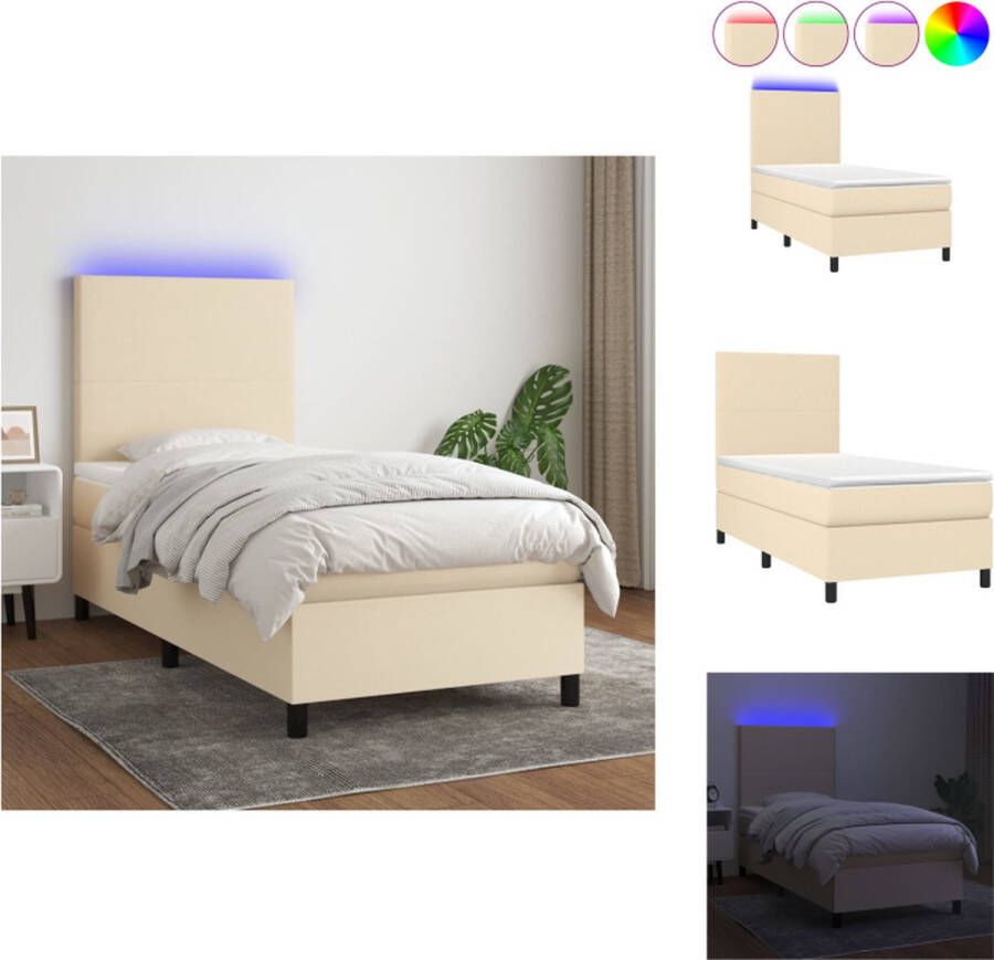 vidaXL Bed Bedframe Boxspring 203 x 80 x 118 128 cm Crème Pocketvering Matras LED Bed