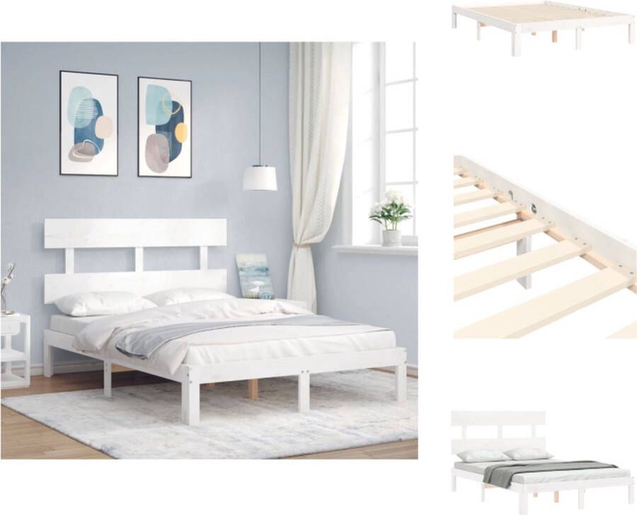 VidaXL Bed Bedframe Grenenhout Wit 193.5 x 143.5 x 81 cm Bed
