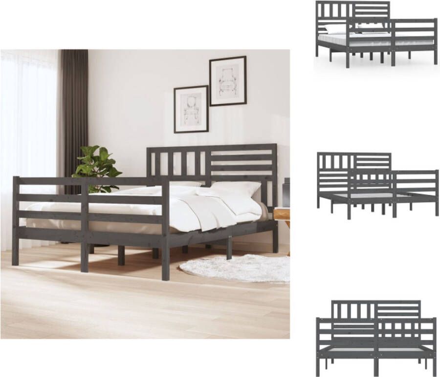 VidaXL Bedframe Bedframes Tweepersoonsbed Bed Bedframe massief hout grijs 135x190 cm - Foto 2