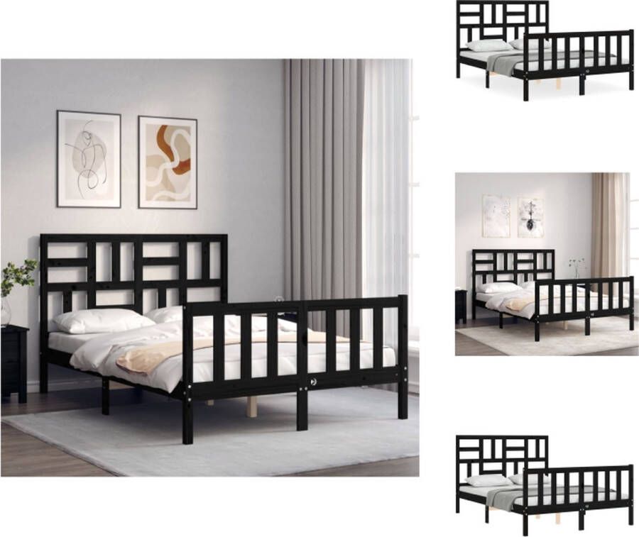 VidaXL Bed Black Bedframe 195.5 x 125.5 x 104 cm Solid Pine Multiplex Lattenbodem Matras niet inbegrepen Montage vereist Bed