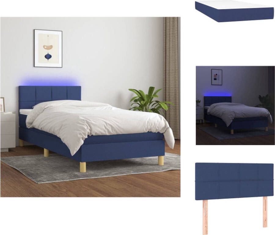 VidaXL Bed Blauw 203x100x78 88 cm Met LED-verlichting en Pocketvering Matras Bed