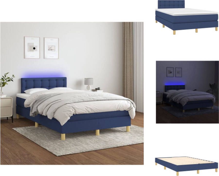 VidaXL Bed Blauw Boxspring 120x200 LED Bed