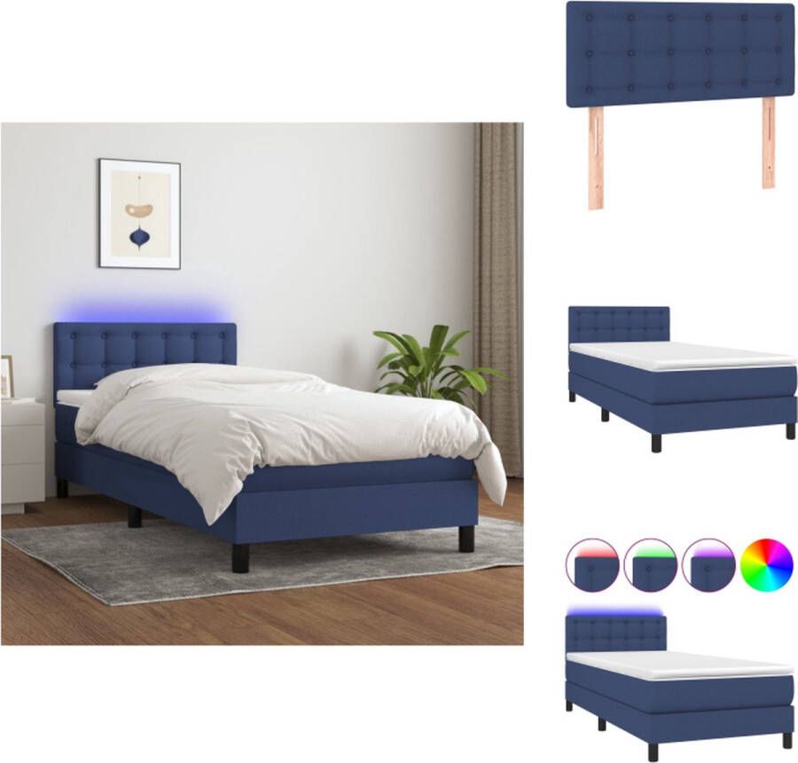 VidaXL Bed blauw Boxspring 203x100x78 88cm met verstelbaar hoofdbord en kleurrijke LED-verlichting Bed