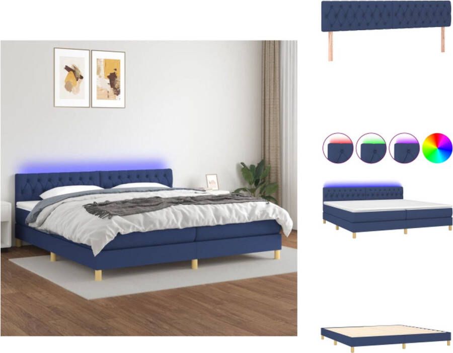VidaXL Bed Blauw LED Pocketvering Matras Topmatras LED-Strip 203x200x78 88cm Duurzaam materiaal verstelbaar hoofdbord comfortabele ondersteuning kleurrijke LED-verlichting huidvriendelijk topmatras Bed - Foto 4