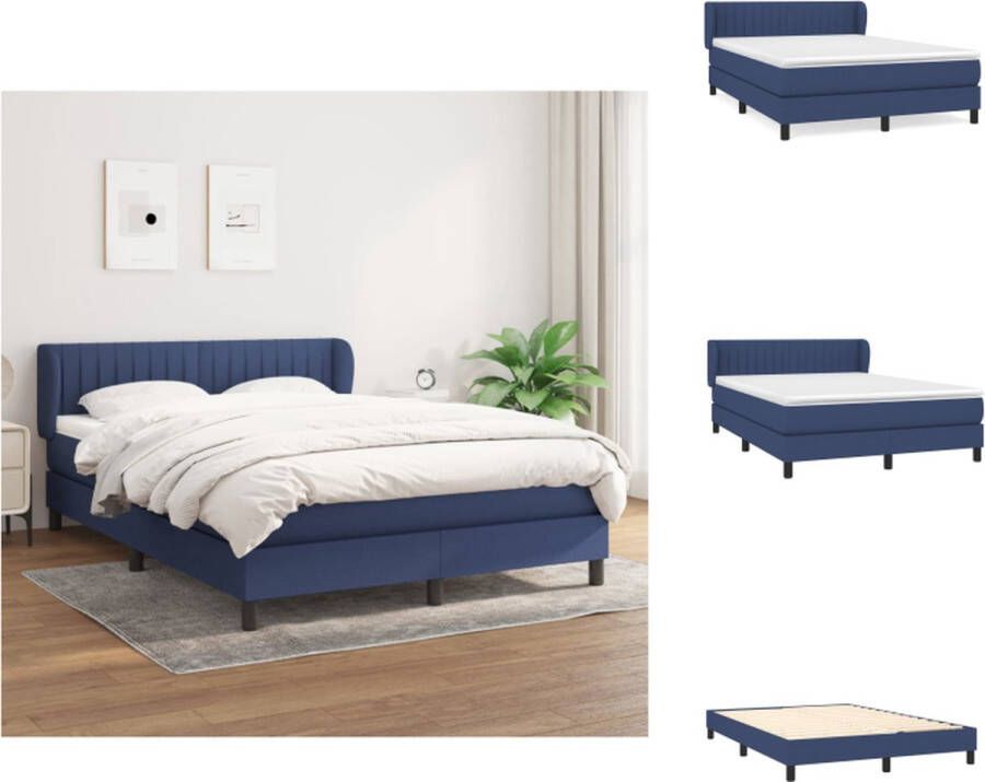 VidaXL Bed Blauw Stoffen Boxspringbed 193x147x78 88 cm Pocketvering matras Middelharde ondersteuning Bed - Foto 1