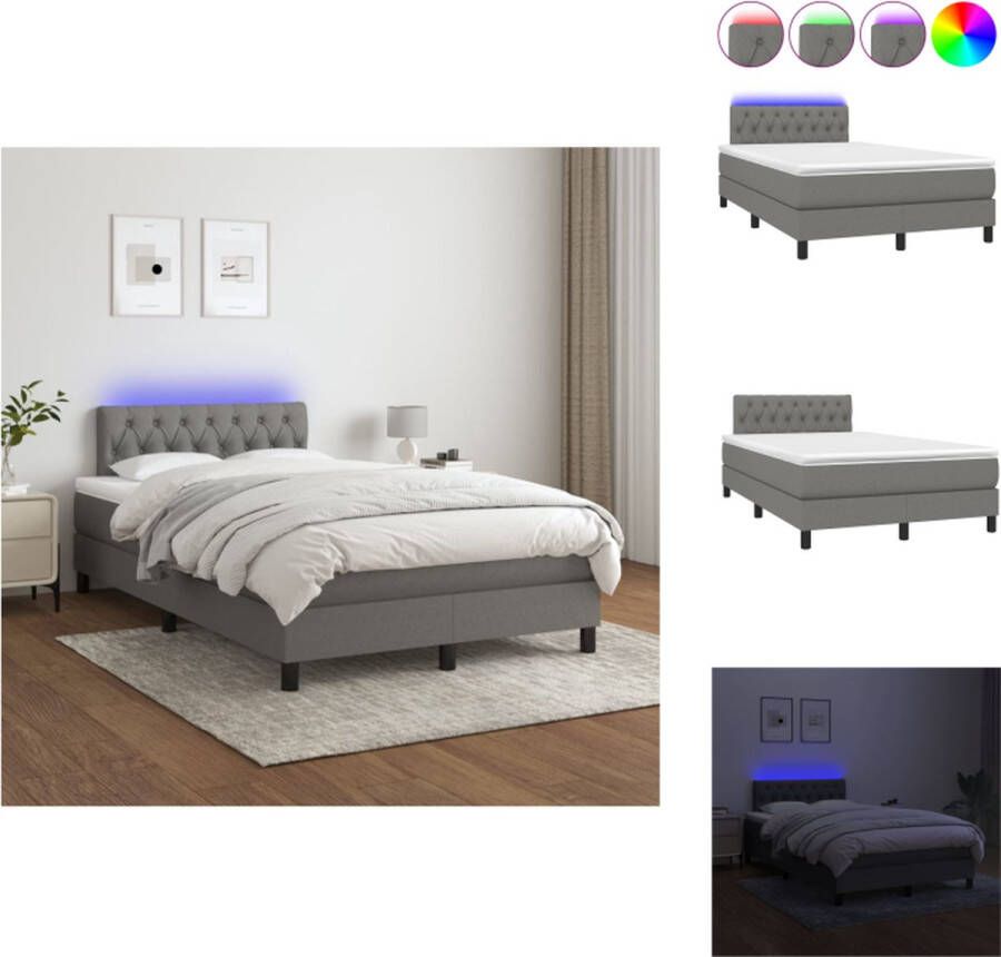 VidaXL Bed Boxspring 120x200 LED Donkergrijs Met Pocketvering Matras en Topmatras Duurzaam Materiaal Hoogte Verstelbaar Hoofdbord Kleurrijke LED-verlichting Huidvriendelijk Bed