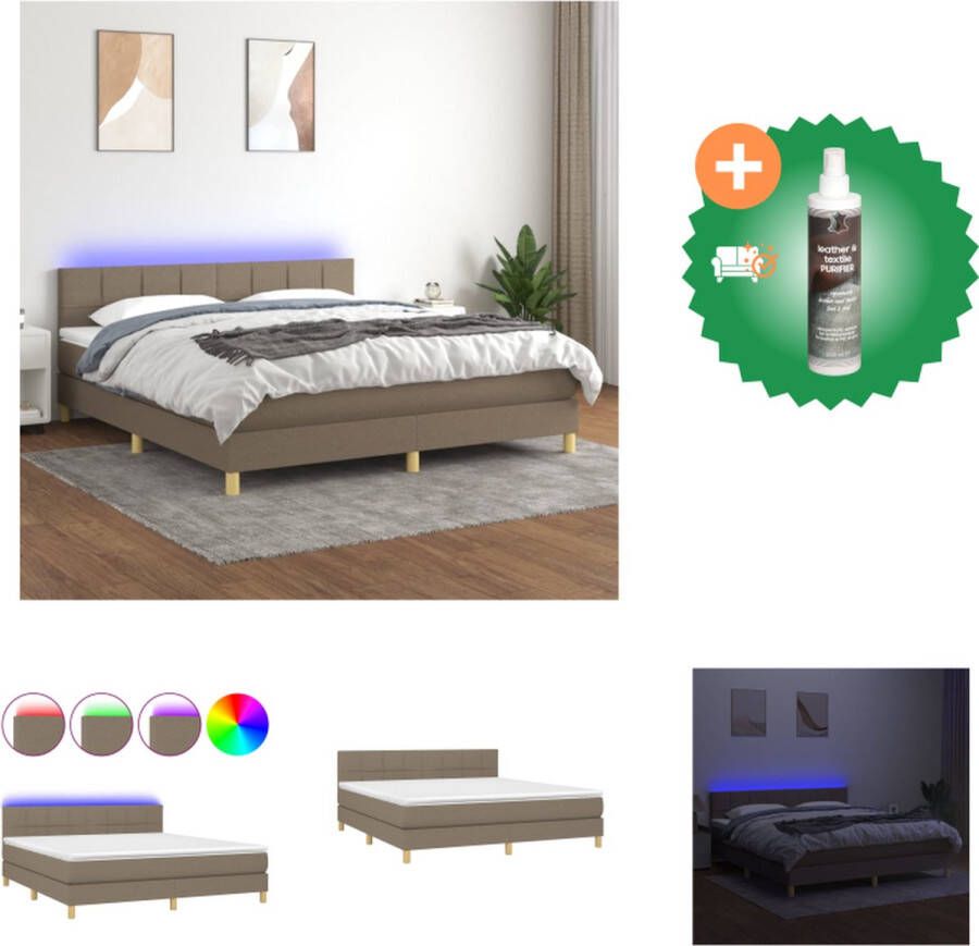 VidaXL Bed Boxspring 160x200 cm LED Pocketvering Huidvriendelijk Bed Inclusief Reiniger