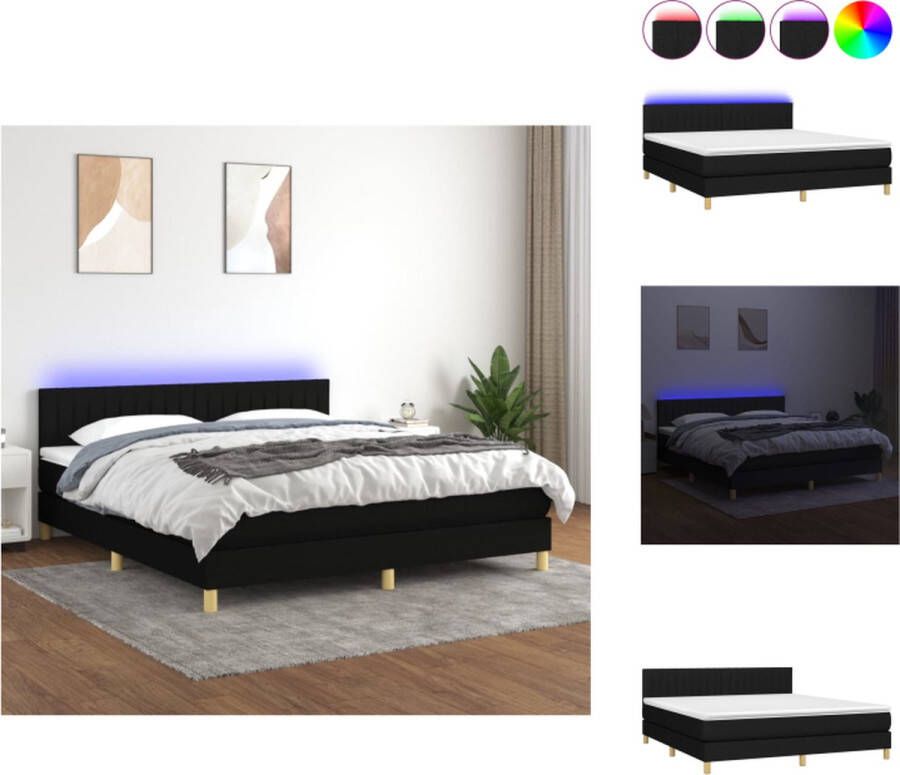 VidaXL Bed Boxspring 160x200 cm LED Zwart Duurzaam Verstelbaar hoofdbord Pocketvering matras Huidvriendelijk topmatras Bed