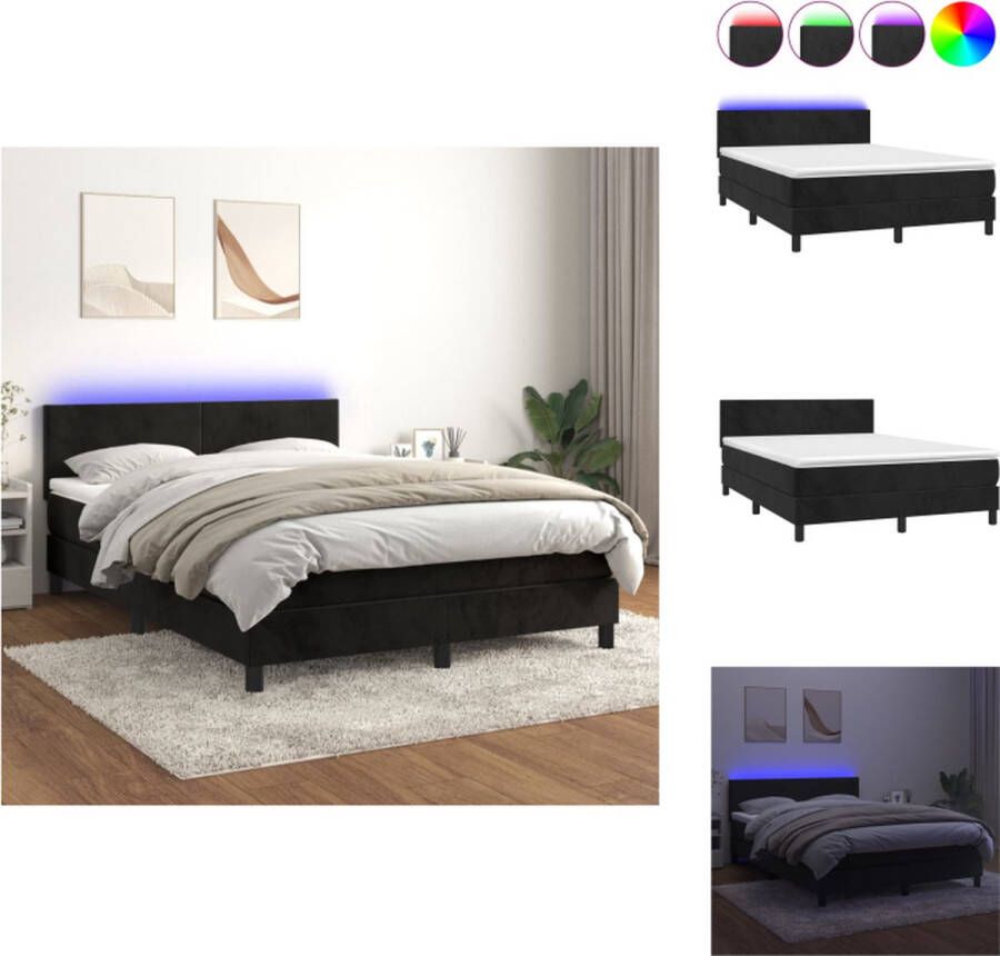 VidaXL Bed Boxspring 193 x 144 x 78 88 cm Zwart Fluweel Verstelbaar hoofdbord Kleurrijke LED-verlichting Pocketvering matras Huidvriendelijk topmatras Inclusief montagehandleiding Bed