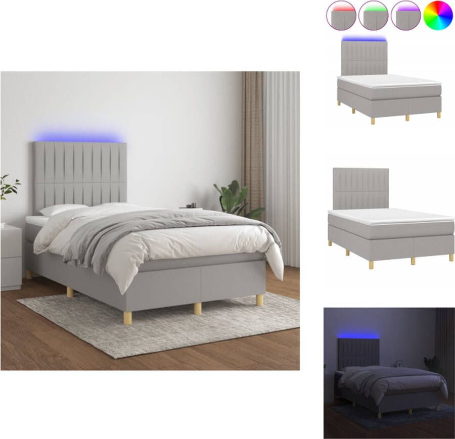 VidaXL Bed Boxspring 203 x 120 x 118 128 cm LED Pocketvering matras Huidvriendelijk topmatras Lichtgrijs Wit Bed