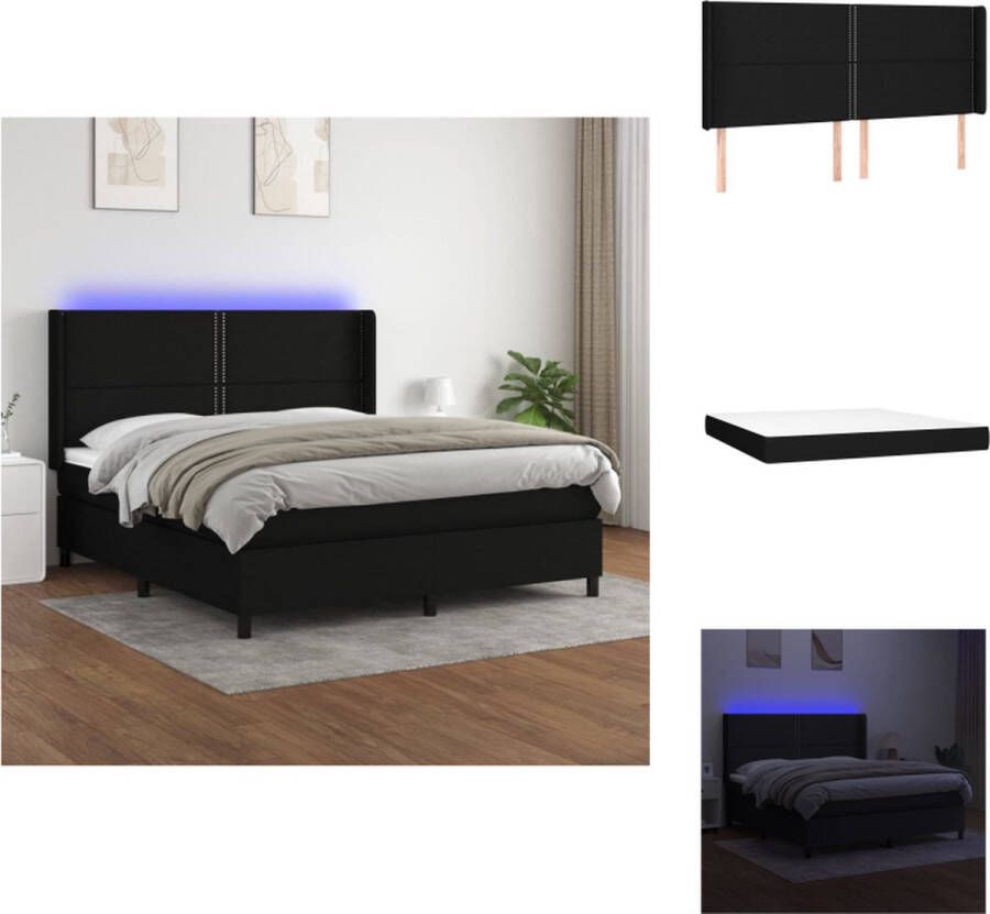 VidaXL Bed Boxspring 203 x 163 x 118 128 cm Zwart Stof LED Pocketvering Huidvriendelijk Bed - Foto 1