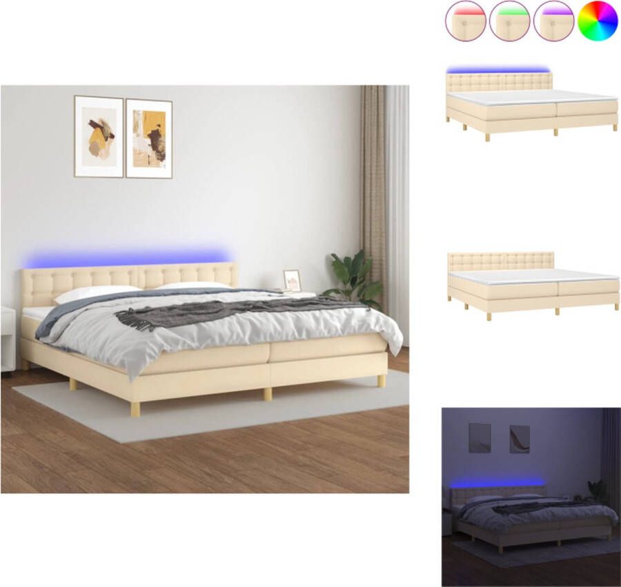 VidaXL Bed Boxspring 203 x 200 x 78 88 cm LED Pocketvering Huidvriendelijk topmatras Crème Bed