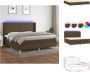 VidaXL Bed Boxspring 203 x 203 x 118 128 cm LED verlichting Pocketvering Huidvriendelijk Donkerbruin Stof (100% polyester) Bed - Thumbnail 1